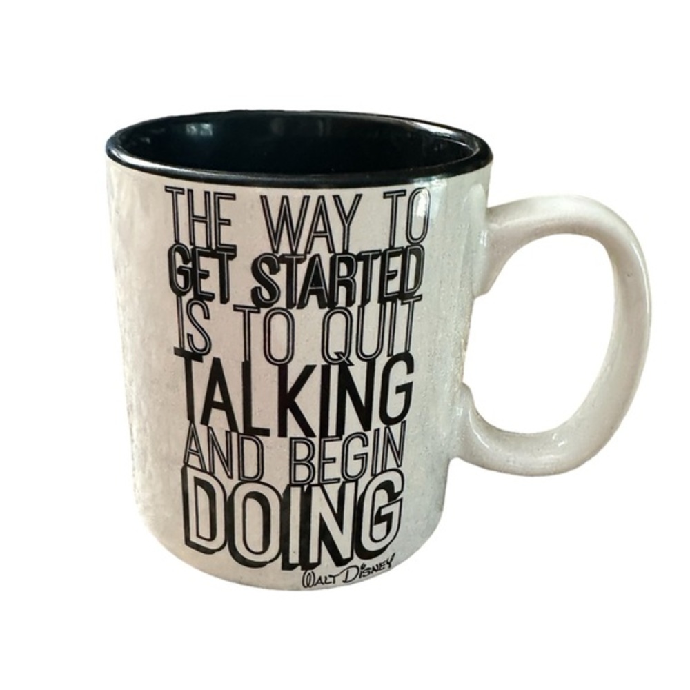 WALT DISNEY GET STARTED INSPIRATIONAL QUOTE COFFEE BLACK WHITE MUG